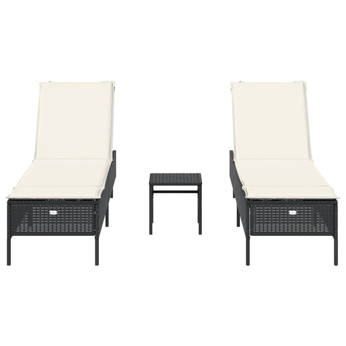 3 Piece Sun Lounger Set With Cushion Black Poly Rattan Txnaxlt