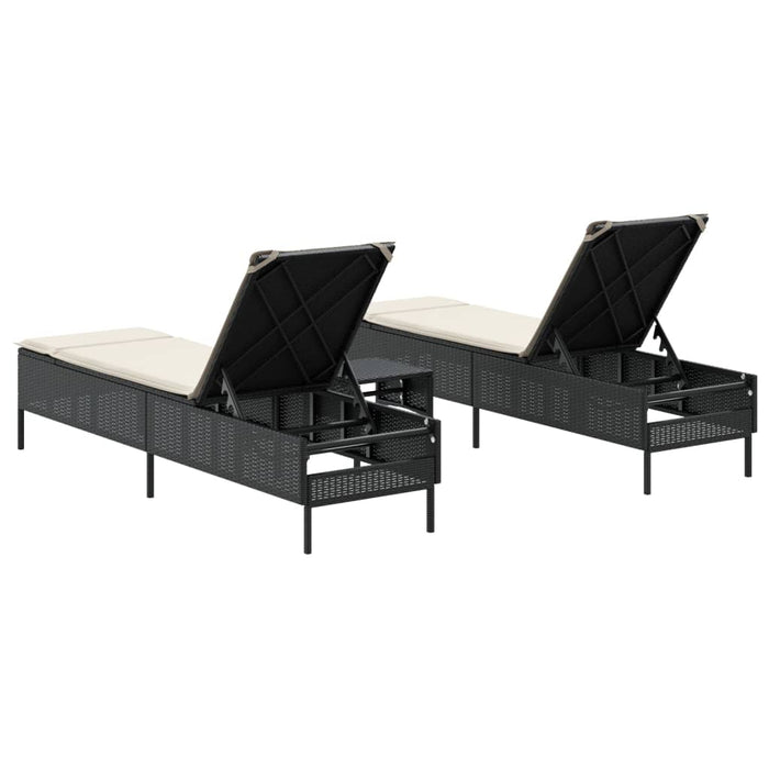 3 Piece Sun Lounger Set With Cushion Black Poly Rattan Txnaxlt
