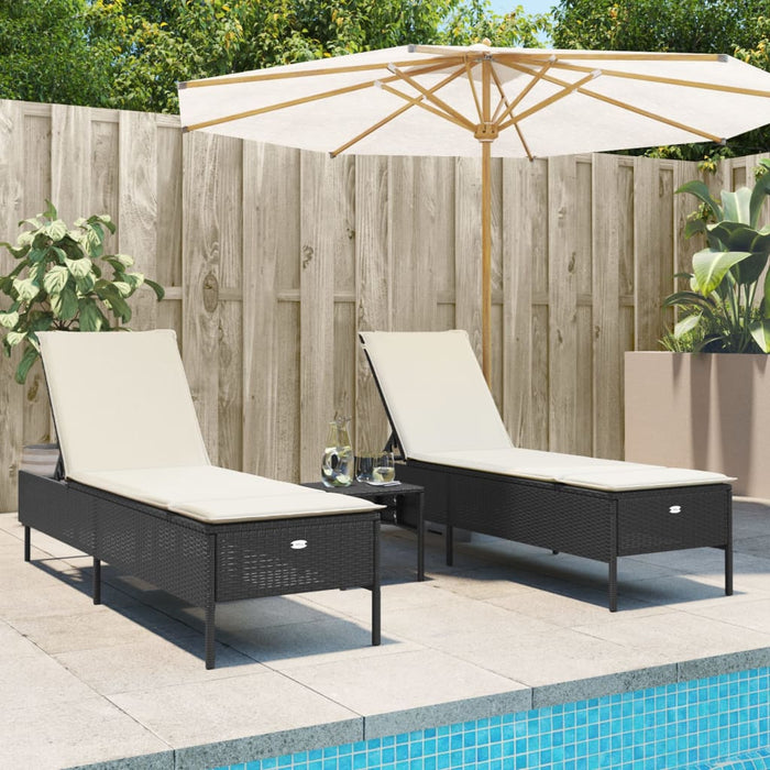 3 Piece Sun Lounger Set With Cushion Black Poly Rattan Txnaxlt