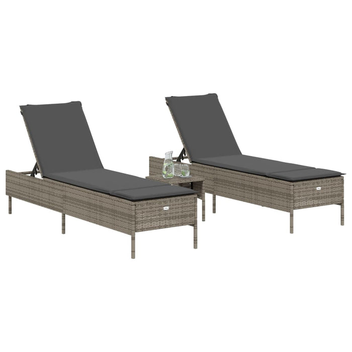 3 Piece Sun Lounger Set With Cushion Grey Poly Rattan Txnaxlp