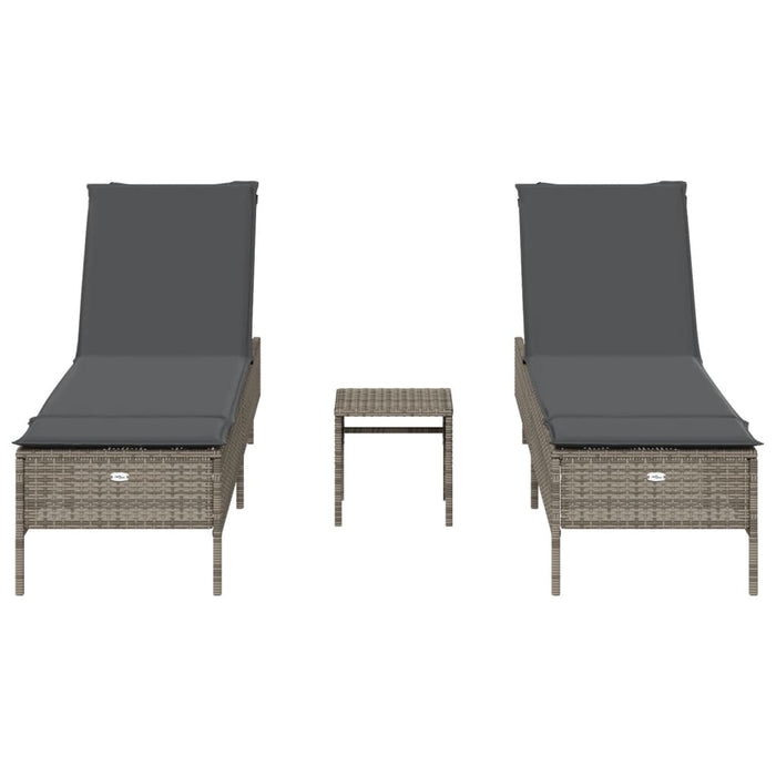 3 Piece Sun Lounger Set With Cushion Grey Poly Rattan Txnaxlp