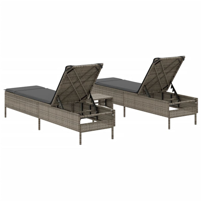 3 Piece Sun Lounger Set With Cushion Grey Poly Rattan Txnaxlp