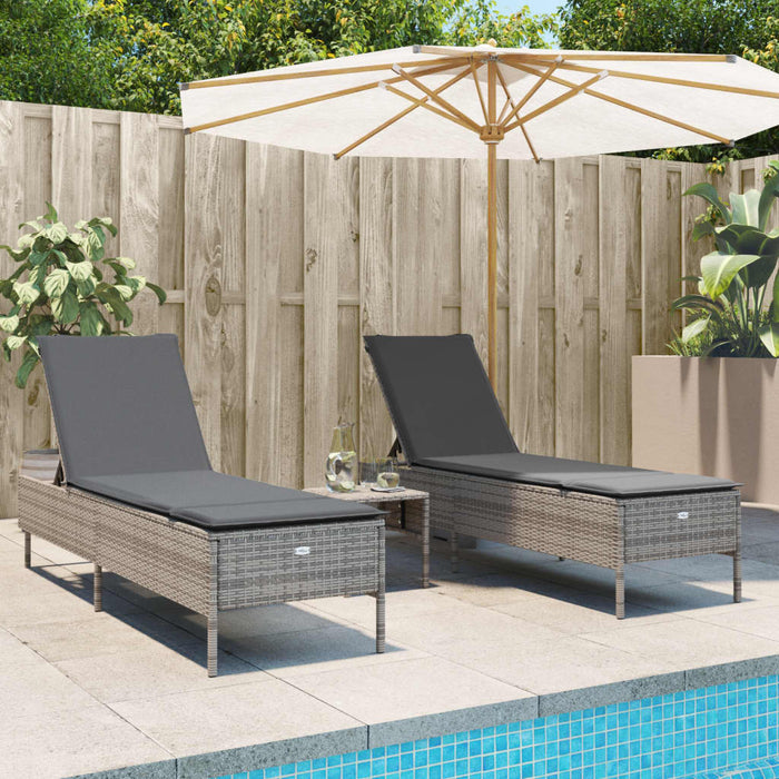 3 Piece Sun Lounger Set With Cushion Grey Poly Rattan Txnaxlp