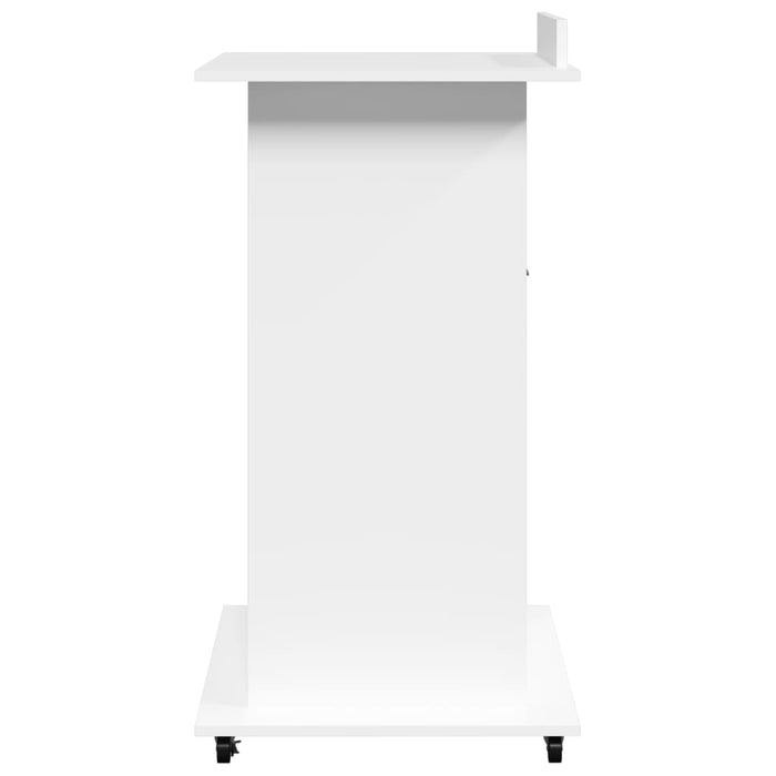 Lectern With Wheels & Drawer White 55X55X107 Cm Engineered Wood Nanbxa