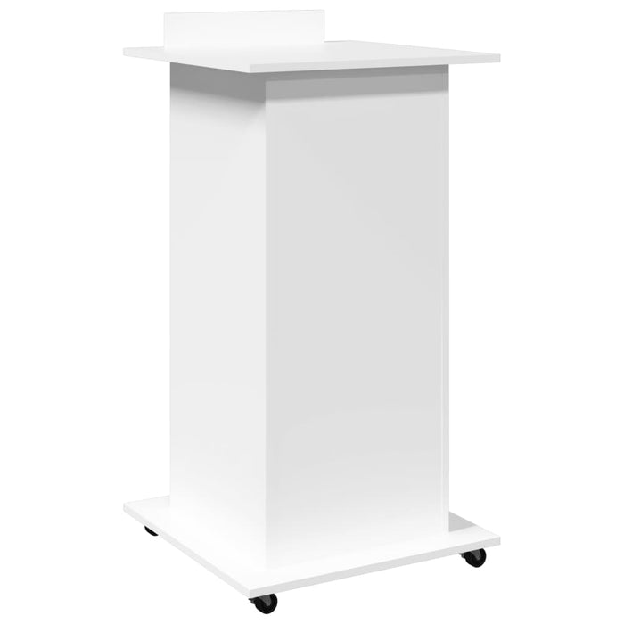 Lectern With Wheels & Drawer White 55X55X107 Cm Engineered Wood Nanbxa