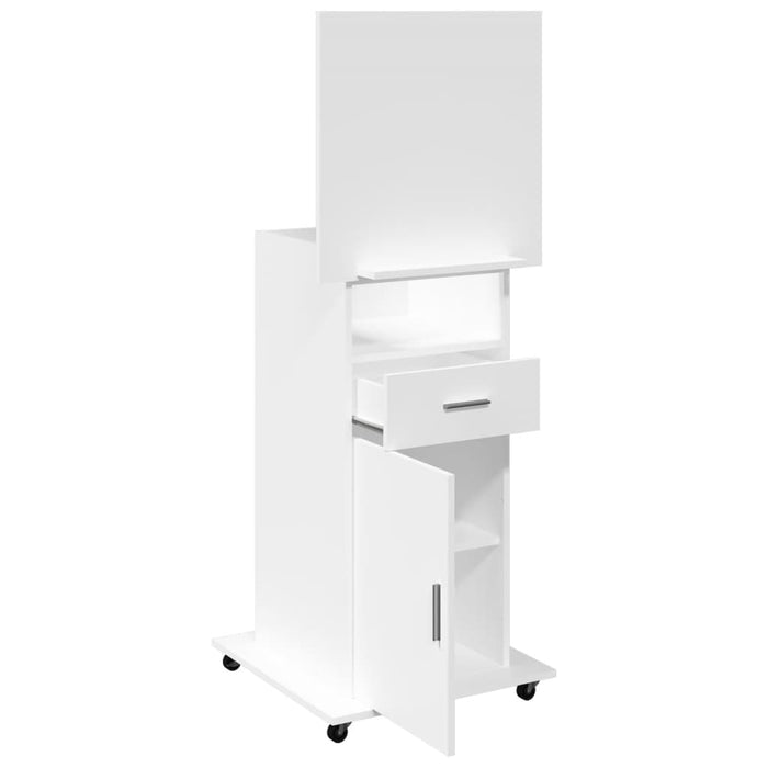 Lectern With Wheels & Drawer White 55X55X107 Cm Engineered Wood Nanbxa
