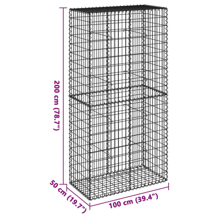 Gabion Basket With Cover 100X50X200 Cm Galvanised Iron Txkpoll