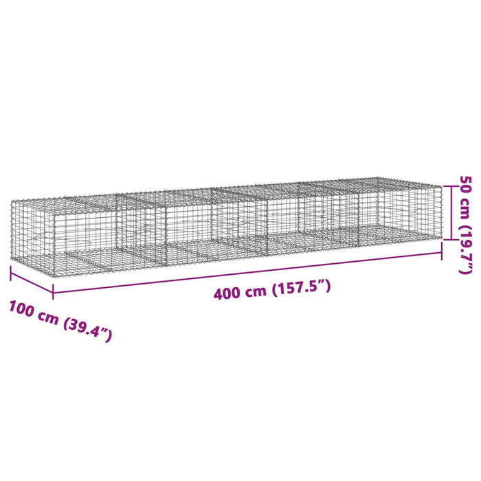 Gabion Basket With Cover 400X100X50 Cm Galvanised Iron Txkpono