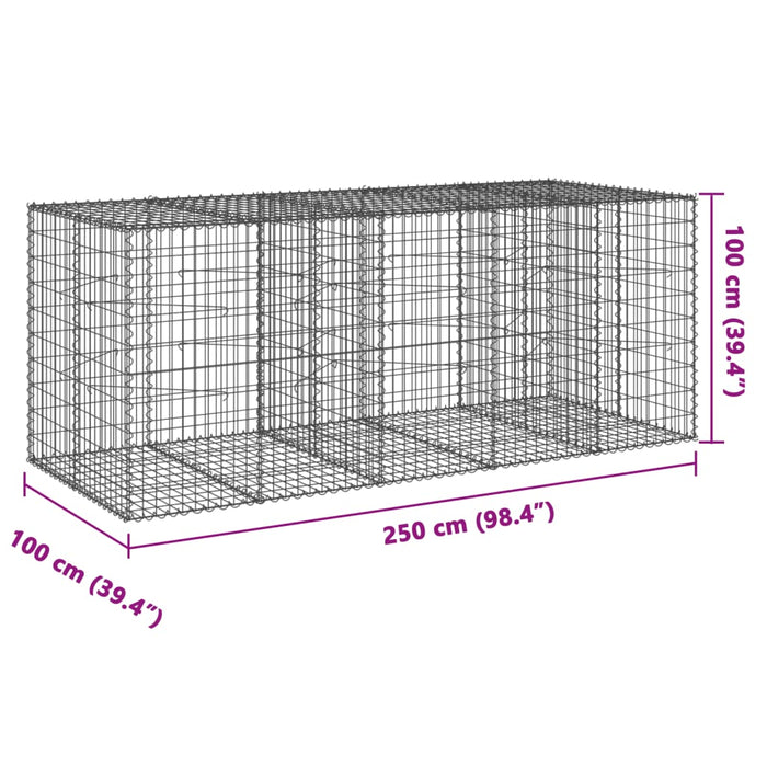 Gabion Basket With Cover 250X100X100 Cm Galvanised Iron Txkpokt
