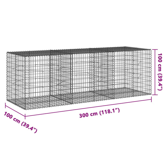 Gabion Basket With Cover 300X100X100 Cm Galvanised Iron Txkpoka