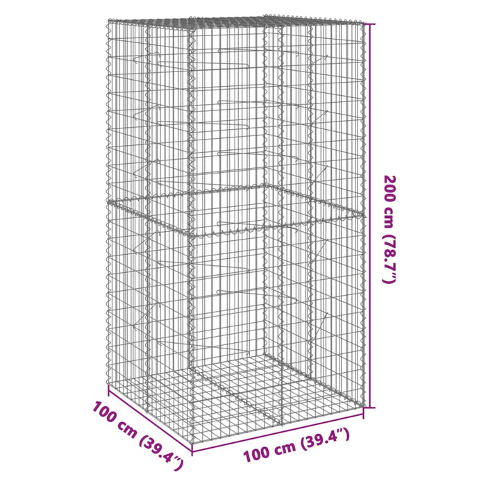 Gabion Basket With Cover 100X100X200 Cm Galvanised Iron Txkpxxp