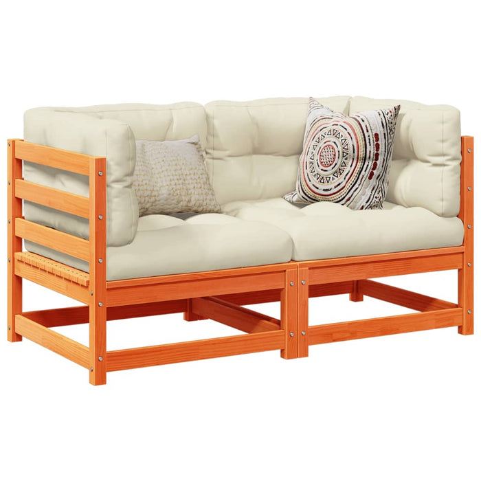 2 Piece Garden Sofa Set With Cushions Wax Brown Solid Wood Pine Txkpnxi