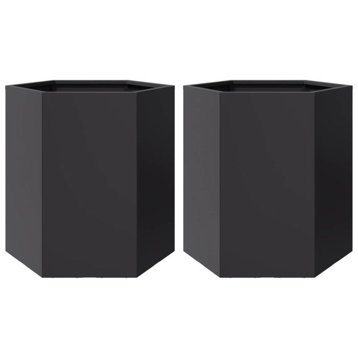 Garden Planters 2 Pcs Black Hexagon 46X40X45 Cm Steel Npoobk