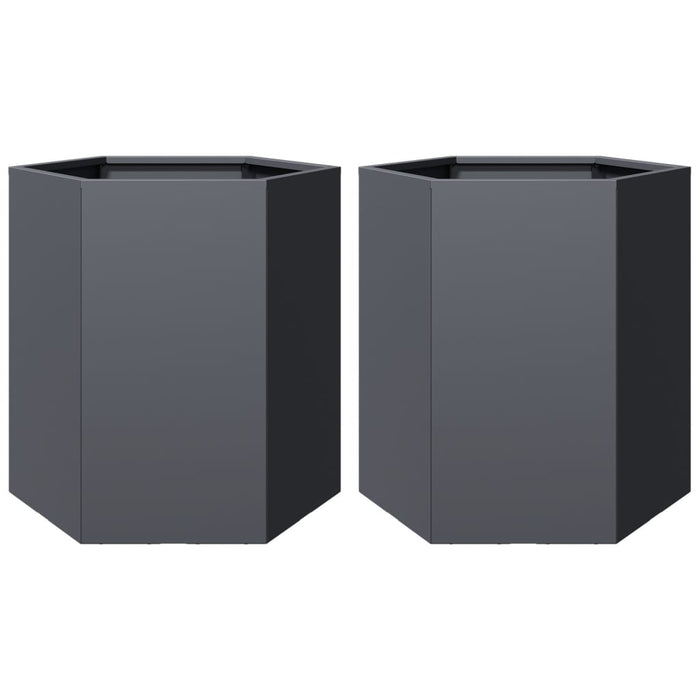 Garden Planters 2 Pcs Anthracite Hexagon 46X40X45 Cm Steel Npooot