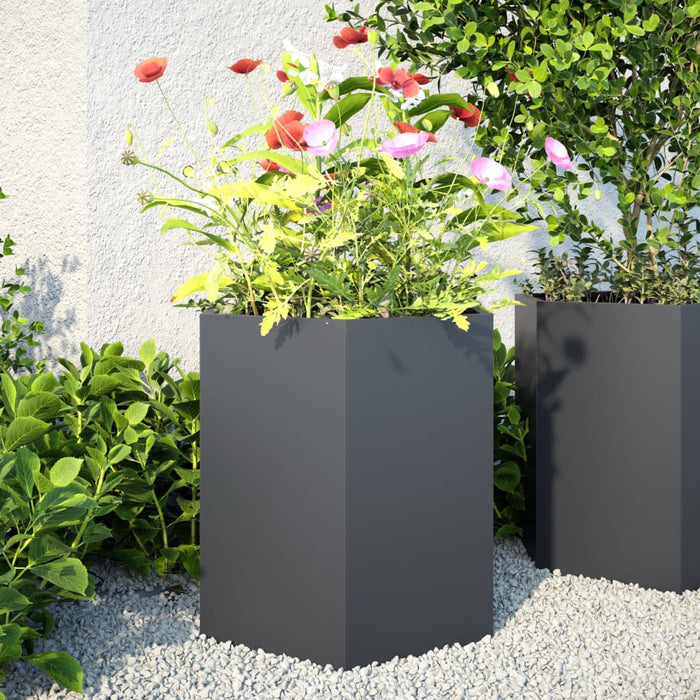 Garden Planters 2 Pcs Anthracite Hexagon 46X40X45 Cm Steel Npooot