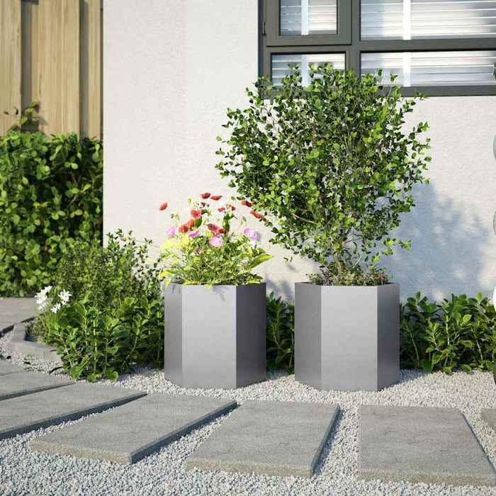 Garden Planters 2 Pcs Hexagon 46X40X45 Cm Galvanized Steel Npoook
