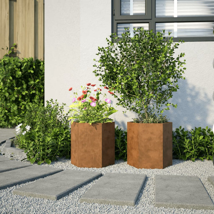 Garden Planters 2 Pcs Hexagon 46X40X45 Cm Weathering Steel Npooxo