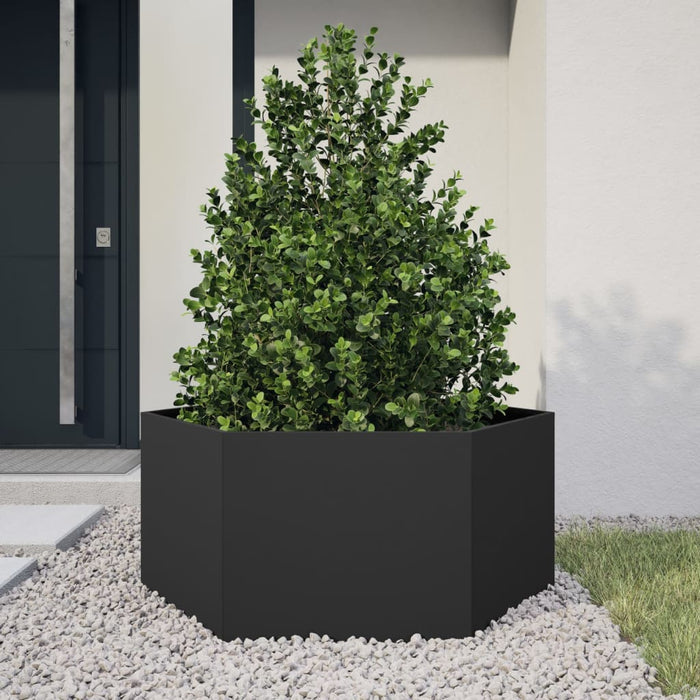 Garden Planter Black Hexagon 104X90X45 Cm Steel Npooxk