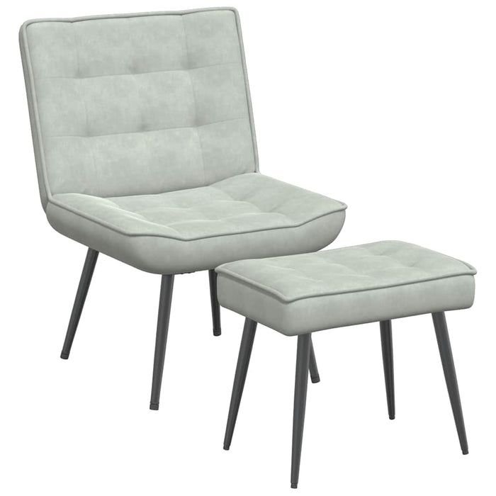 Relaxing Chair With Stool Light Grey Velvet Aboxtxi