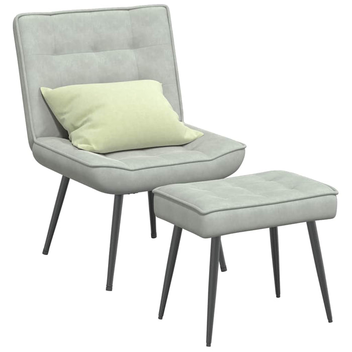 Relaxing Chair With Stool Light Grey Velvet Aboxtxi