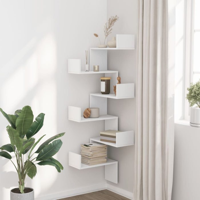 Wall Corner Shelf White 45X45X147 Cm Engineered Wood Npxltl
