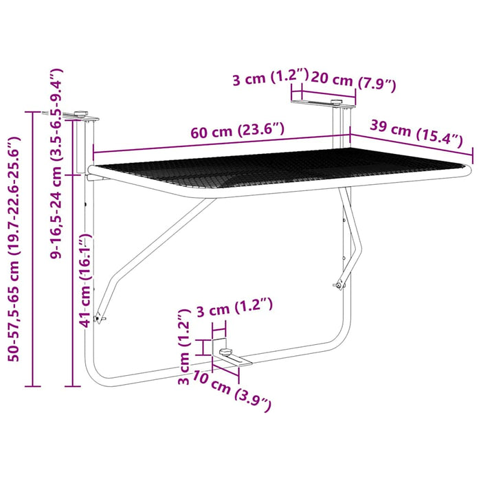 Hanging Balcony Table Mustard 60 X 39 X 65 Cm Steel Axbbnbno