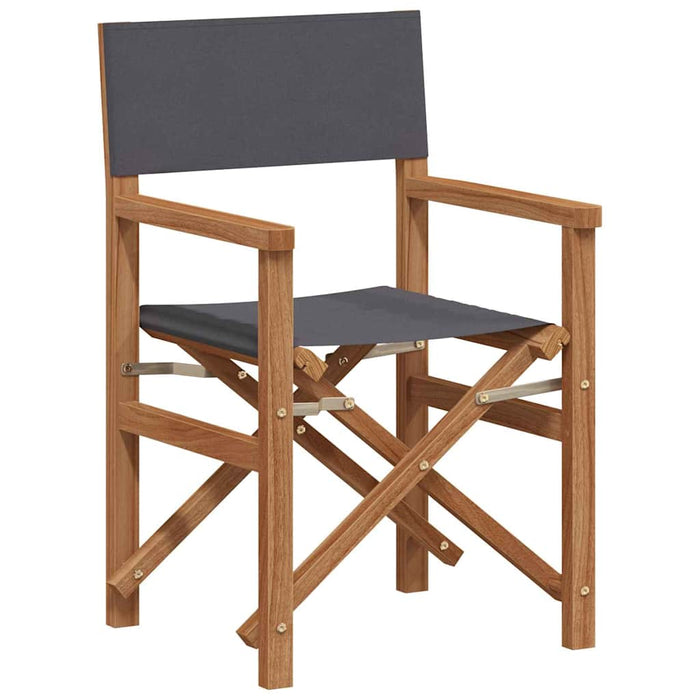 Folding Director's Chair Grey 56 X 54 X 87 Cm Solid Teak Wood Axbbnbon