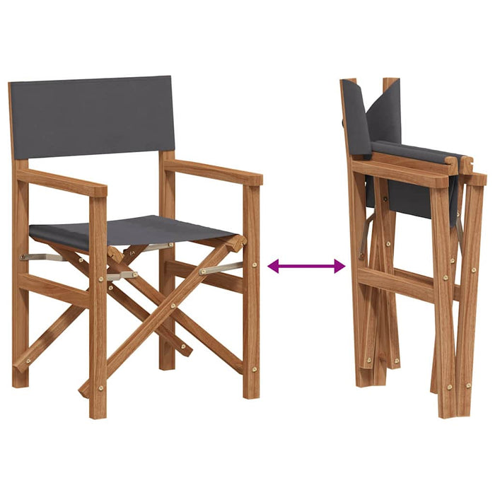 Folding Director's Chair Grey 56 X 54 X 87 Cm Solid Teak Wood Axbbnbon