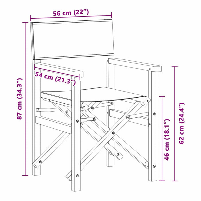 Folding Director's Chair Grey 56 X 54 X 87 Cm Solid Teak Wood Axbbnbon