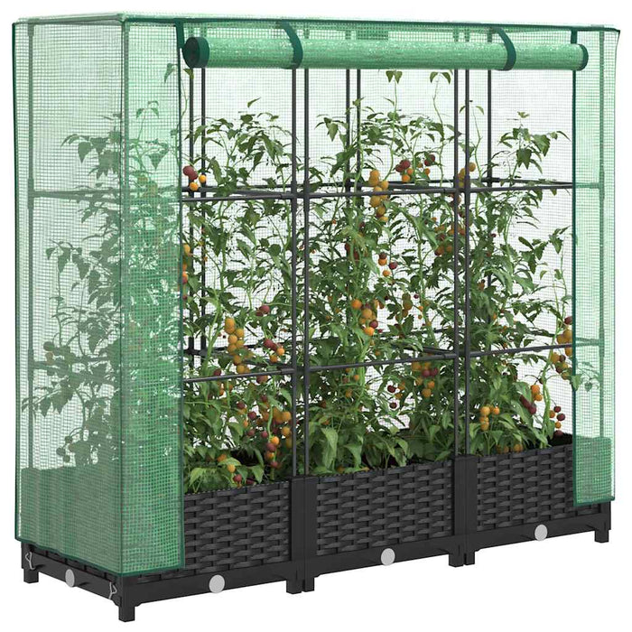 Raised Bed With Greenhouse Cover Rattan Look 120X40X123 Cm Abopnoo