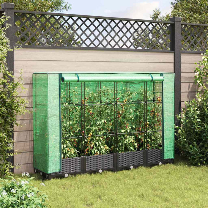 Raised Bed With Greenhouse Cover Rattan Look 160X40X123 Cm Abopnox