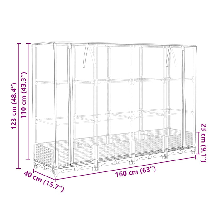 Raised Bed With Greenhouse Cover Rattan Look 160X40X123 Cm Abopnox
