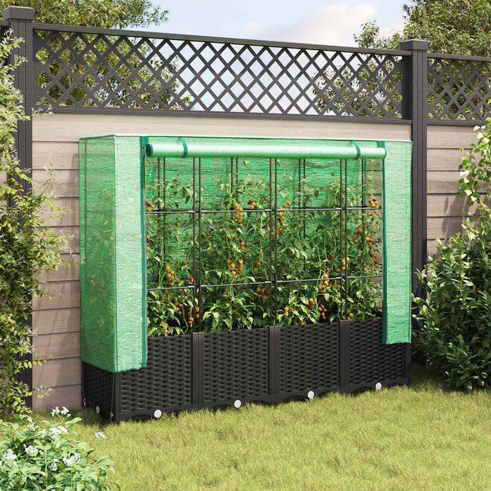 Raised Bed With Greenhouse Cover Rattan Look 160X40X138 Cm Abopnol