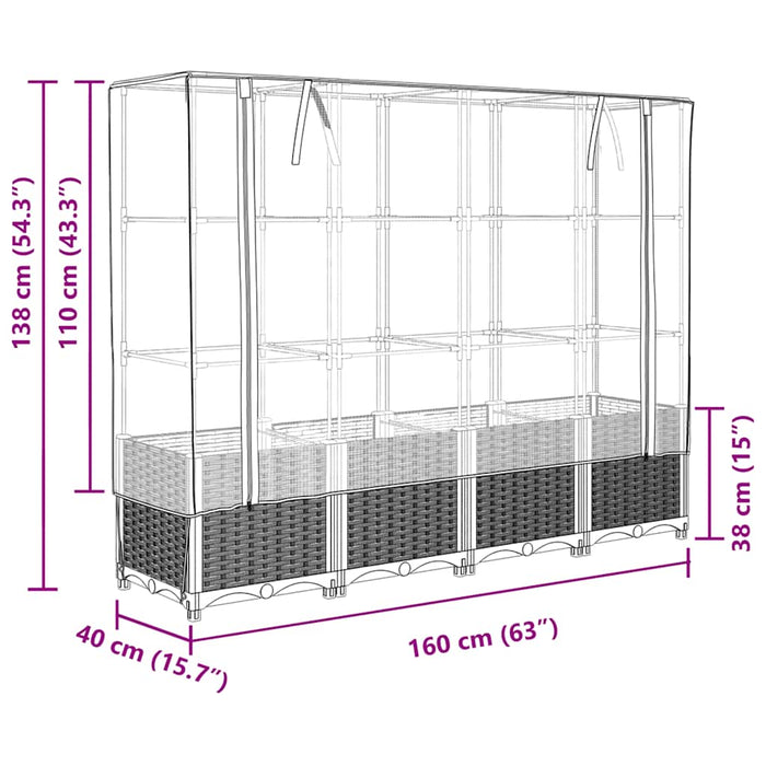 Raised Bed With Greenhouse Cover Rattan Look 160X40X138 Cm Abopnol