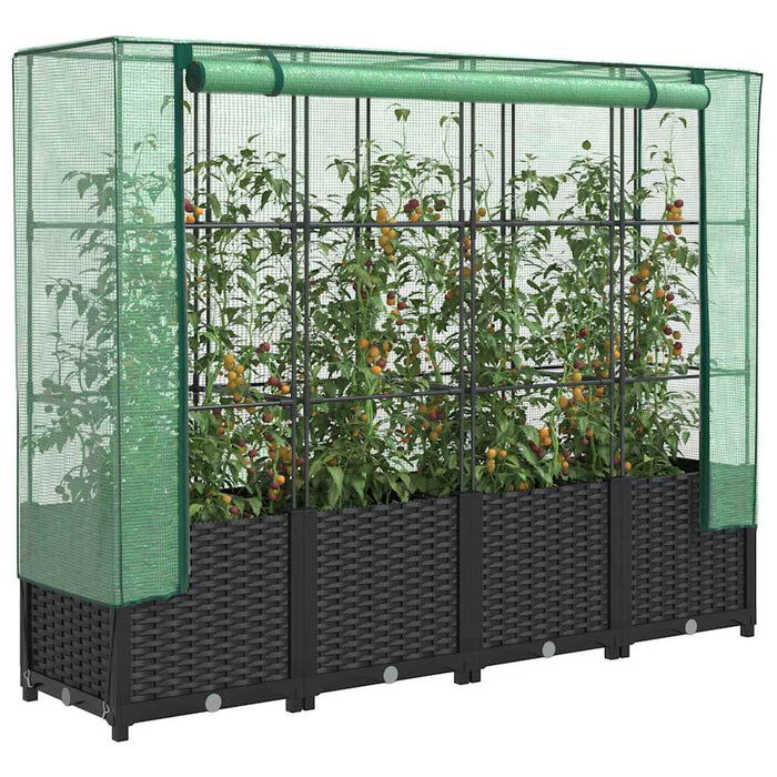 Raised Bed With Greenhouse Cover Rattan Look 160X40X138 Cm Abopnol