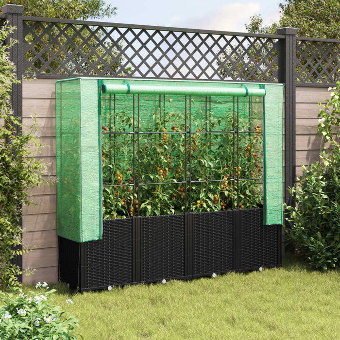 Raised Bed With Greenhouse Cover Rattan Look 160X40X153 Cm Abopnoi