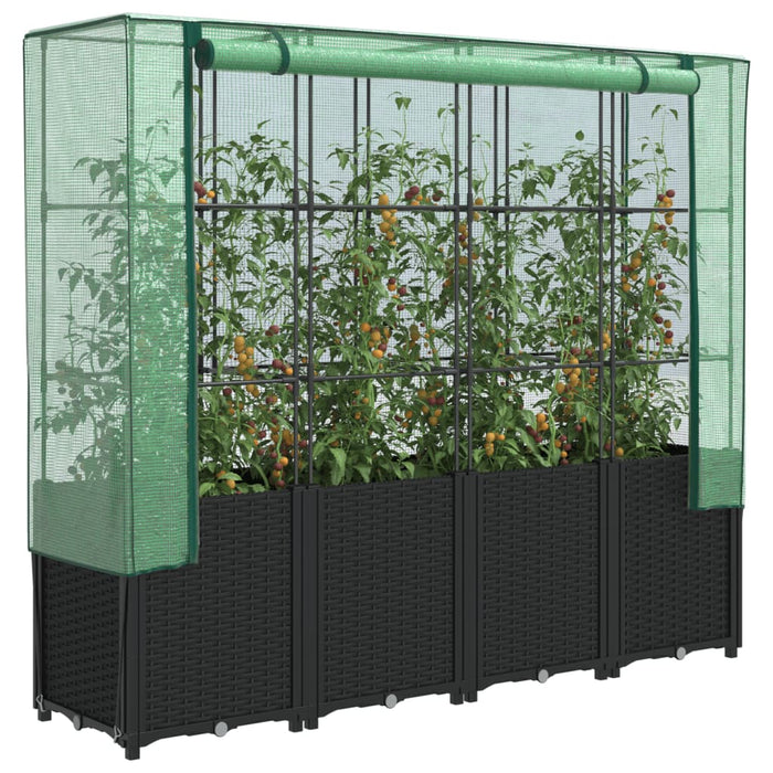 Raised Bed With Greenhouse Cover Rattan Look 160X40X153 Cm Abopnoi
