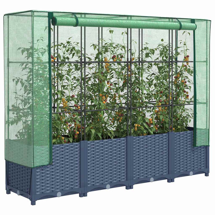 Raised Bed With Greenhouse Cover Rattan Look 160X40X138 Cm Abopntb