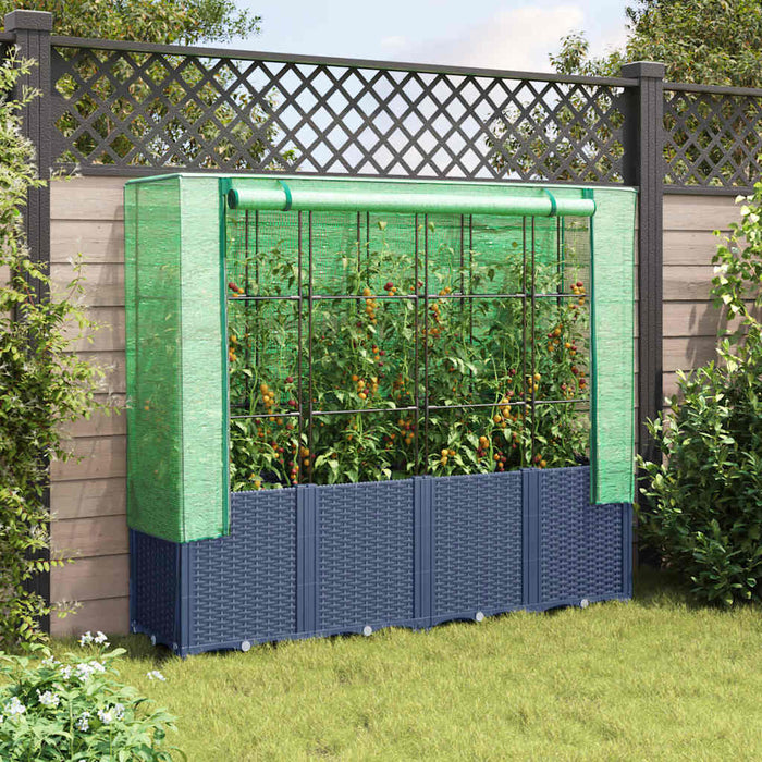 Raised Bed With Greenhouse Cover Rattan Look 160X40X153 Cm Abopnto