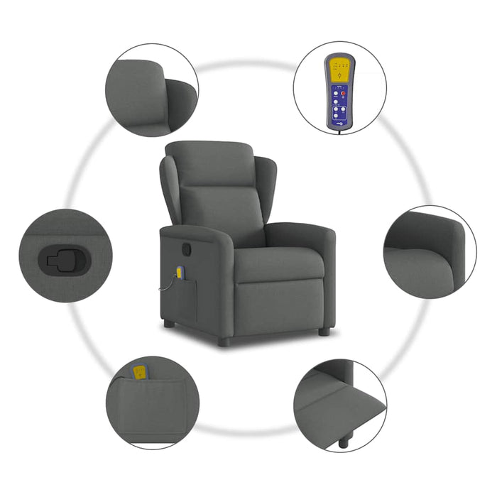 Massage Recliner Chair Dark Grey Fabric Aboppni