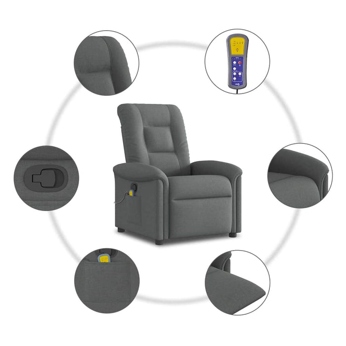 Massage Recliner Chair Dark Grey Fabric Aboplxi