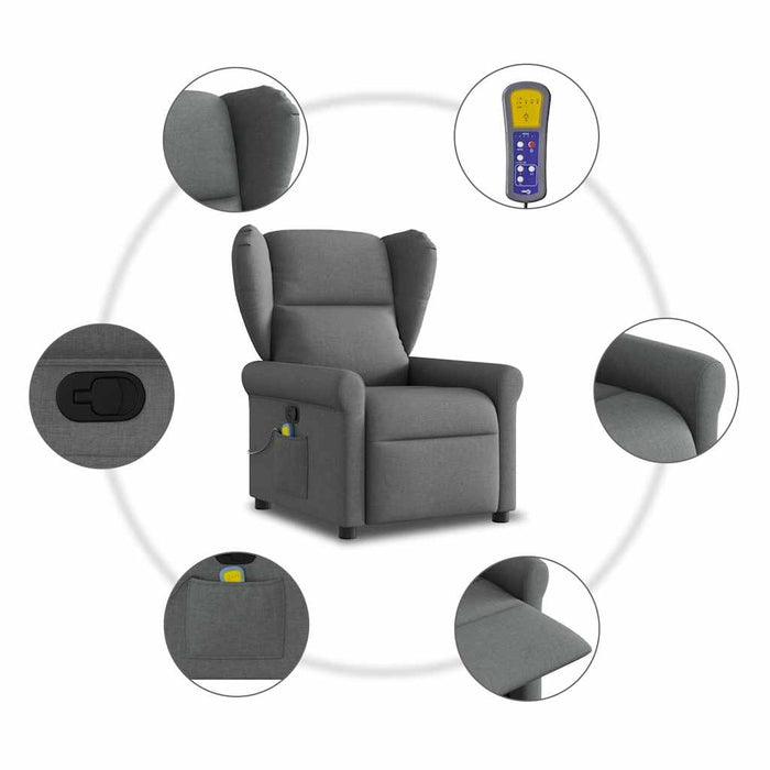 Massage Recliner Chair Dark Grey Fabric Aboplli