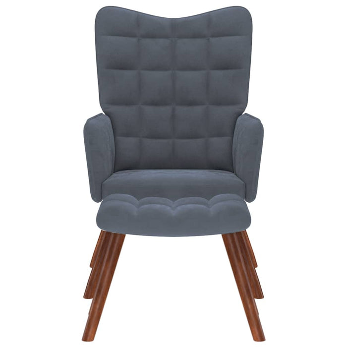 Relaxing Chair With Stool Dark Grey Velvet Abolnxx
