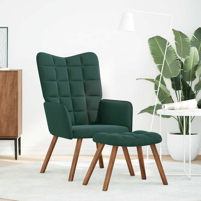 Relaxing Chair With Stool Dark Green Velvet Abolnxt