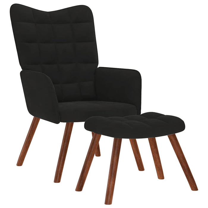 Relaxing Chair With Stool Black Velvet Abolnxi