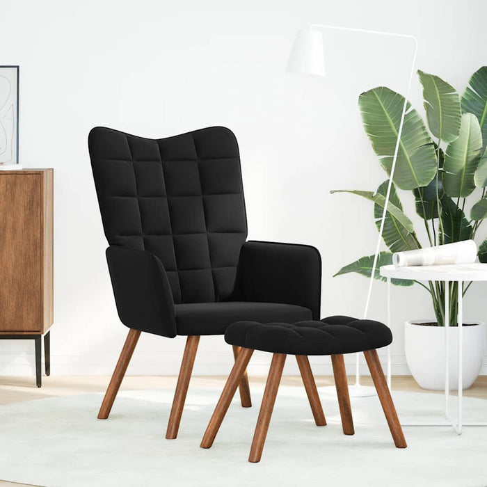 Relaxing Chair With Stool Black Velvet Abolnxi