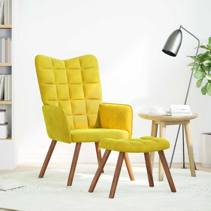 Relaxing Chair With Stool Yellow Velvet Abolnxn