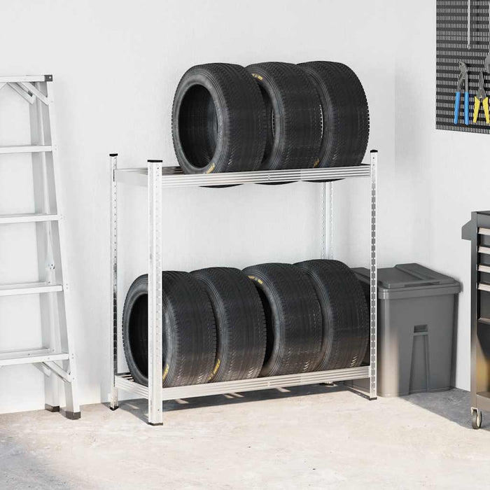 2-Layer Tyre Shelf Silver 110X40X109 Cm Steel Abolkll