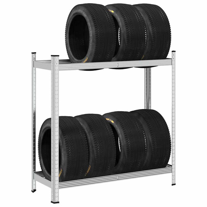 2-Layer Tyre Shelf Silver 110X40X109 Cm Steel Abolkll
