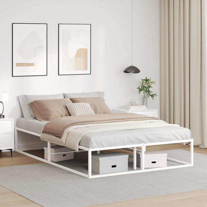 Double Size Bed Frame Without Mattress White 137X187 Cm Metal Aboiata